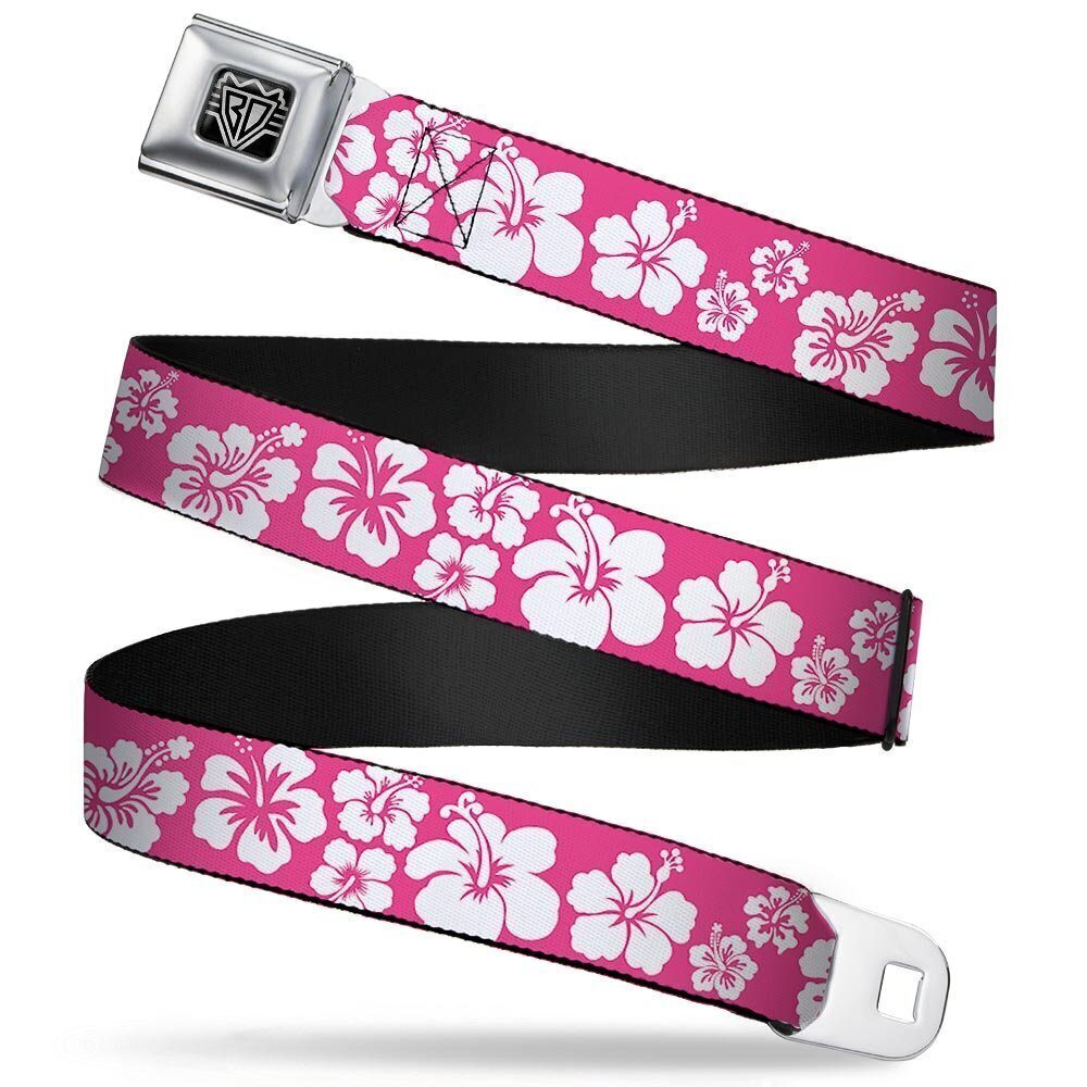 9674 Seatbelt Belt - Hibiscus Neon Pink/White - 1.0" Wide - 20-36 Inches in